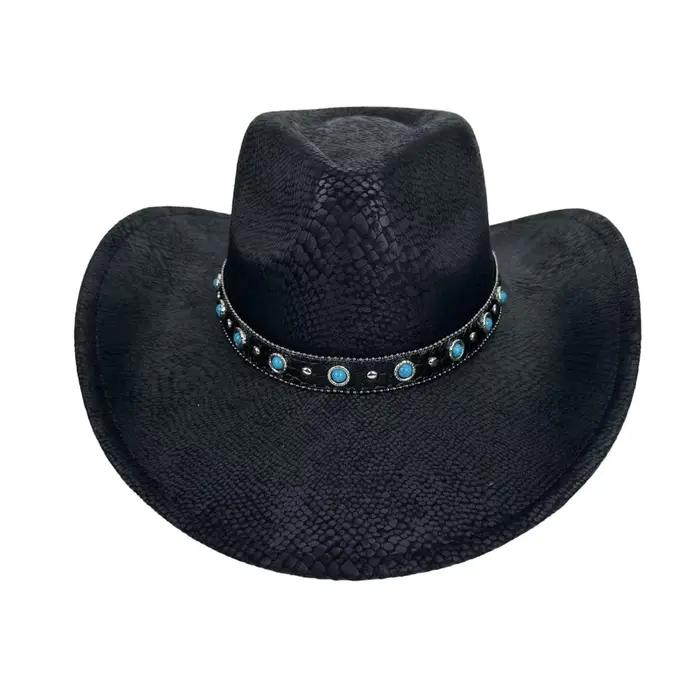 Chapeau de Cowgirl à motif serpent pour femmes et hommes, rivets à tête de taureau, ceinture en cuir