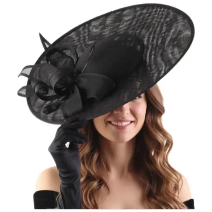 Chapeaux Fascinator à large bord pour femmes avec bandeau, élégants pour le thé ou les mariages, gra