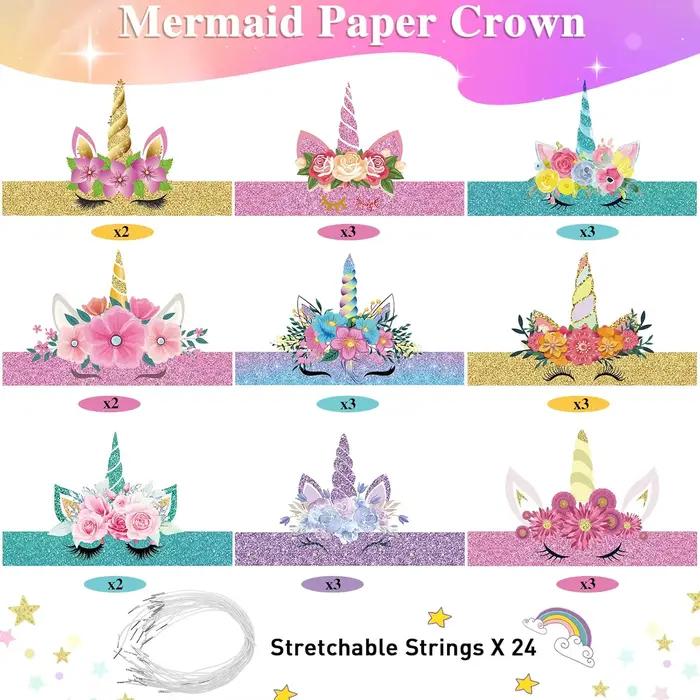 24 chapeaux d'anniversaire licorne en papier, serre-têtes licorne pour garçons et filles, décoration