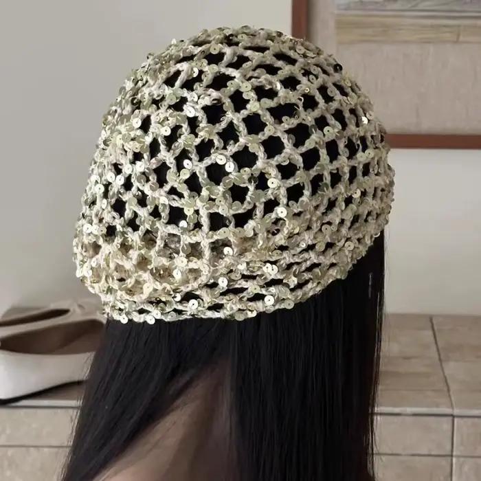 Nouveau Ins Style paillettes creux pull chapeaux femmes été et automne voyage Photo atmosphère polyv
