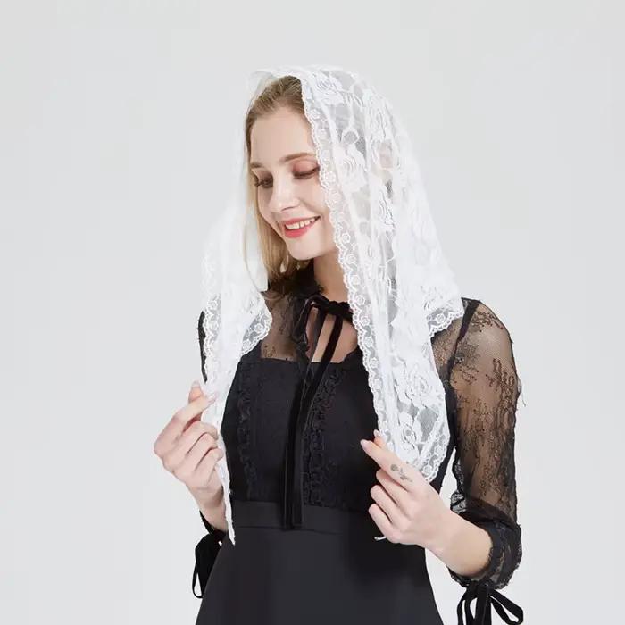 Voile brodé blanc pour femmes, voile traditionnel catholique en dentelle blanche, écharpe couvrant l