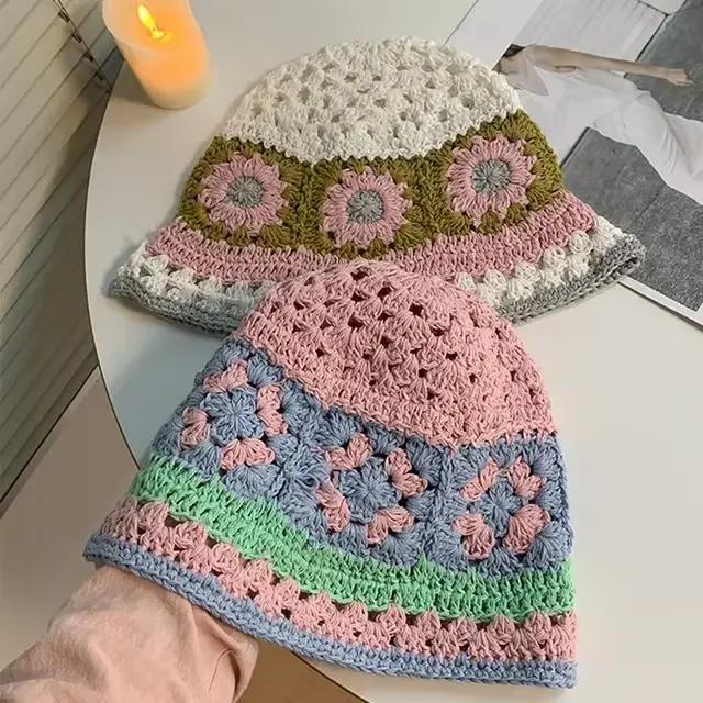 Chapeaux faits à la main au crochet pour femmes, chapeau de bassin creux, casquette Skullies pour da