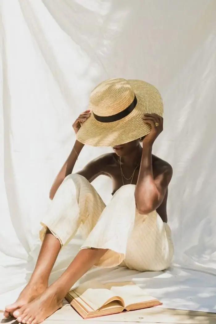 Chapeau de soleil en paille à large bord surdimensionné pour femme, style français, bicolore, casque