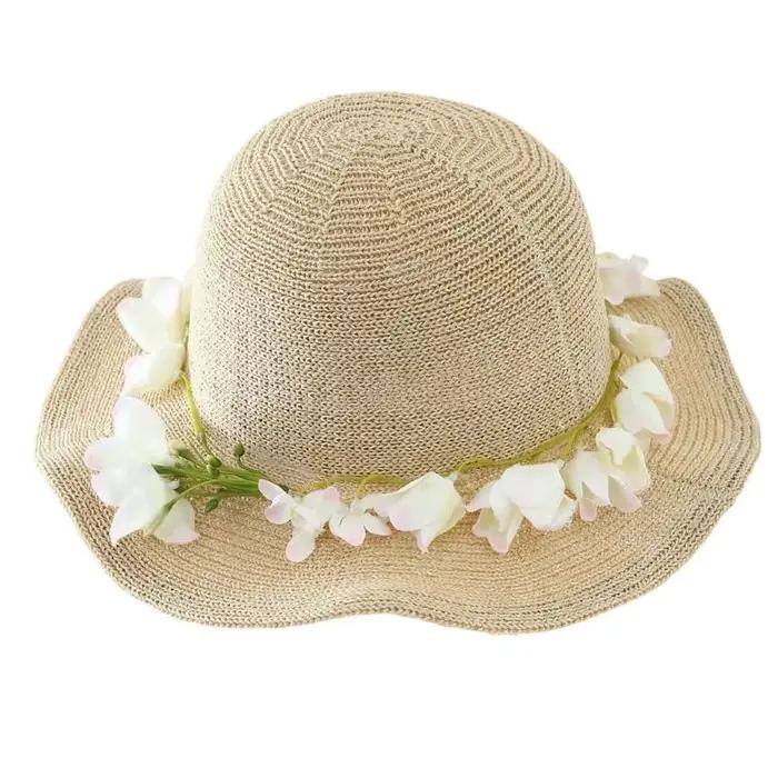 Chapeau soleil réglable 39BB avec broderie fleurs, chapeau tissé léger pour femmes, adapté à diverse
