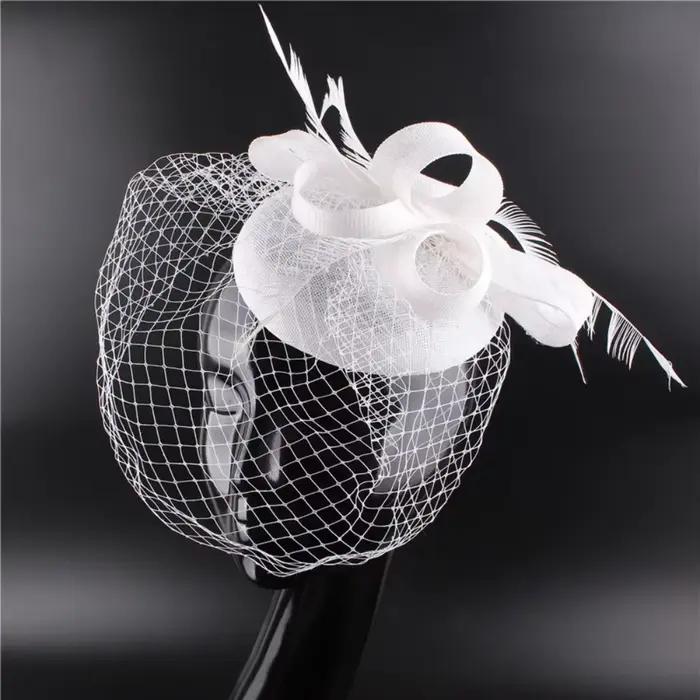 Plumes roses chaudes chapeaux de mariage fascinateurs église Chapeau de mariée avec cage à oiseaux N