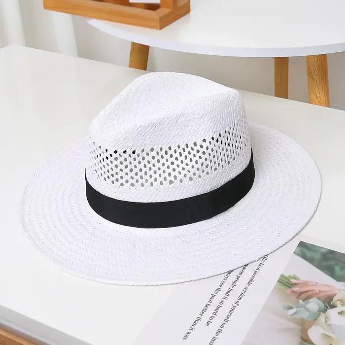 Chapeau de plage blanc pour hommes et femmes, Protection solaire, chapeau de Jazz d'été, Panama tend