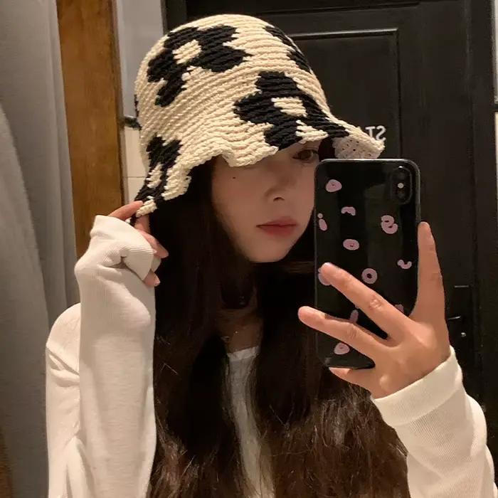 Chapeau seau de soleil en Crochet pour femmes, mignon, fleur, Design de Niche d'été, polyvalent, vac
