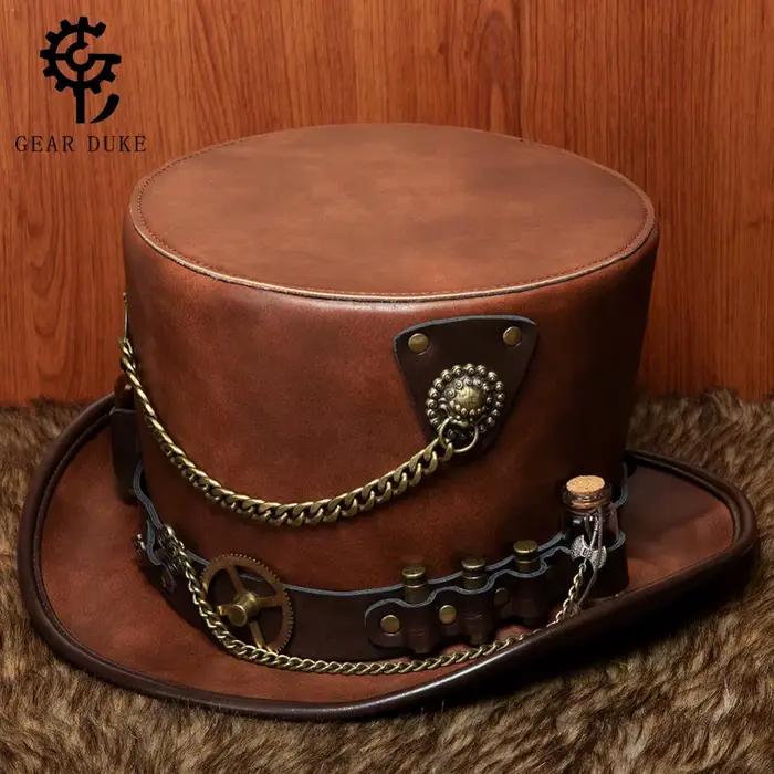 Steampunk industriel rétro casquette en cuir Pu Halloween Cos gothique unisexe Vintage chapeau boute
