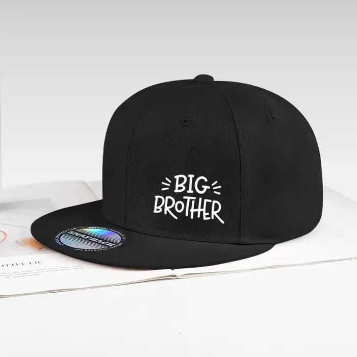 Casquette à visière plate noire BIG BROTHER avec imprimé lettres – Casquette de style hip-hop ajusta