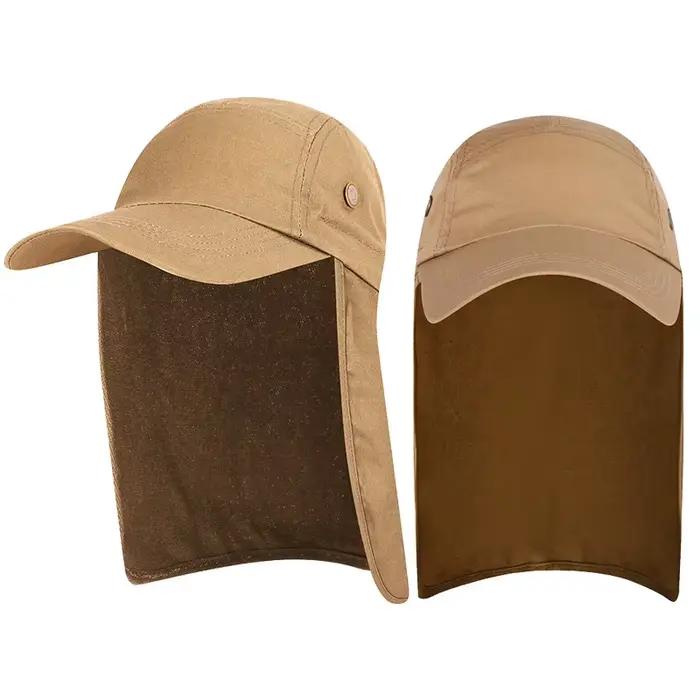 Chapeau de soleil respirant à large bord avec rabat de cou – Casquette de pêche de protection UV pou