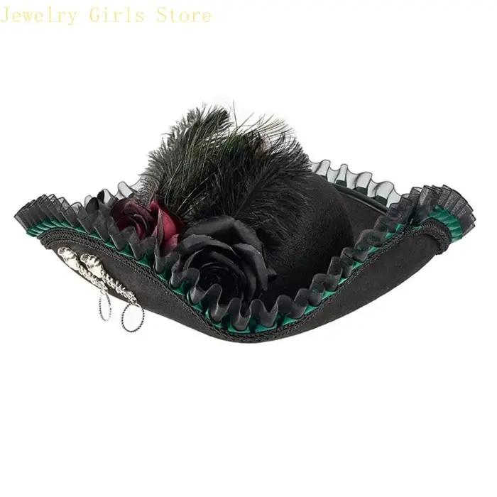 E56f Pirate Hat pour adultes laine en détresse laine complicité du chapeau tricorne pour le costume 