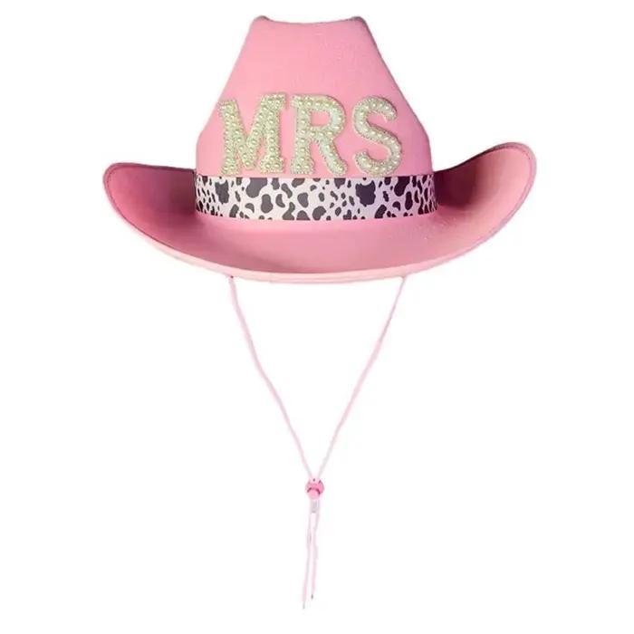Chapeau à bijoux 39BD, chapeau cow-girl à perles lourdes en blanc pour enterrement jeune fille