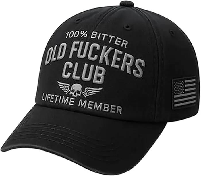 Casquette de baseball vintage Old Fuckers Club, membre à vie amer à 100 %, chapeau Old Fuckers noir 