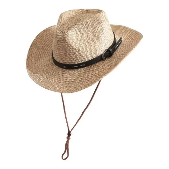 Chapeau paille Panama 39BD, chapeau résistant soleil à larges bords pour les cavaliers les amoureux 