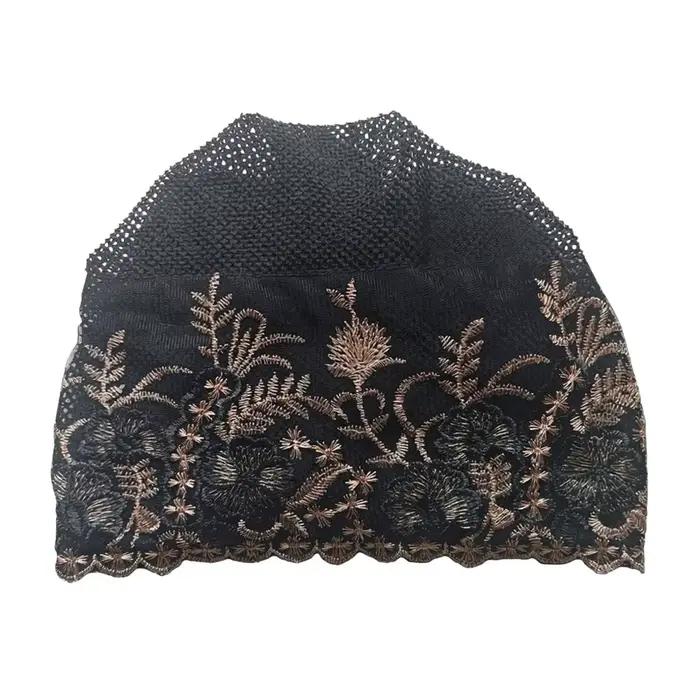 Nouveau Bonnet Brodé de Fleurs Respirant Couvrant Entièrement la Tête, Foulard Élastique pour Cheveu