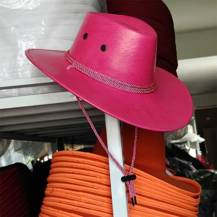 Chapeau de cowboy rétro en cuir PU pour hommes et femmes, chapeau Fedora vintage western, protection