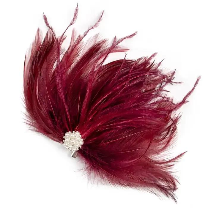 Coiffe en Plumes Rouge Vin pour Femme, Broche Fleur, Pince à Cheveux pour Femme, Spectacle de brevÉl