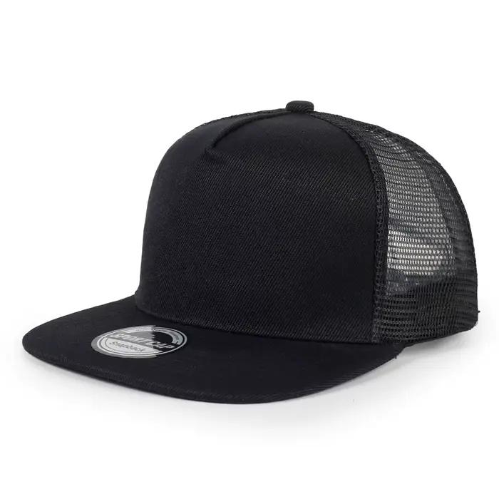 Casquettes en maille à bord plat de couleur unie avec logo imprimé personnalisé, lot de cinq pièces,
