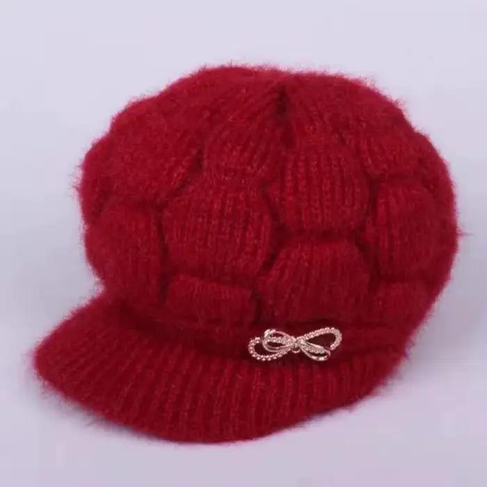 Chapeaux d'hiver en fourrure de lapin pour femmes, Skullies simples, casquette en laine chaude, casq