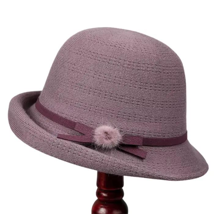 Chapeaux melon vintage avec nœud à pompon pour femmes, chapeaux d'église élégants, ceinture rétro po