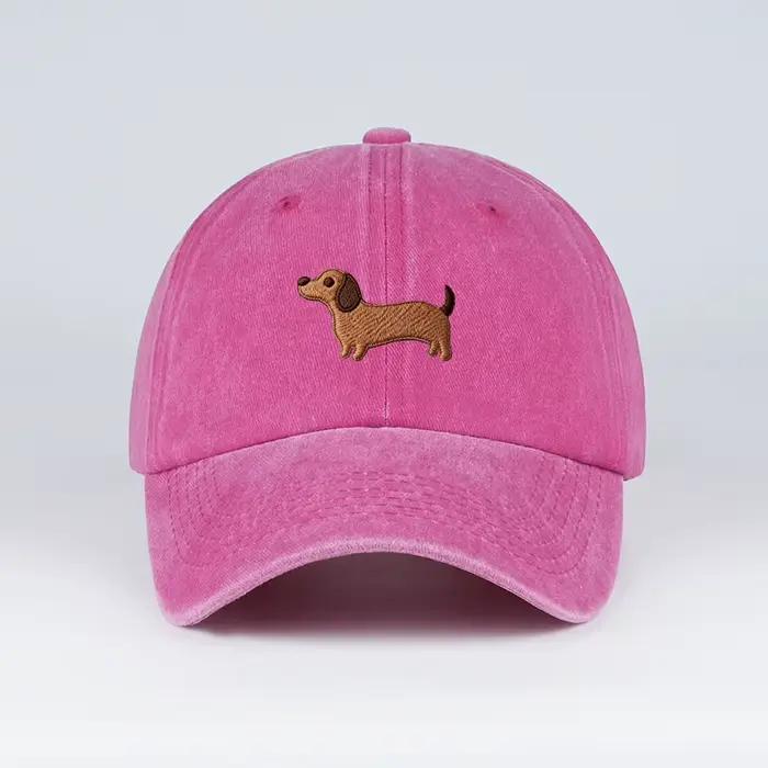 Casquette de baseball brodée multicolore lavée motif Teckel, ajustable, style décontracté pour homme