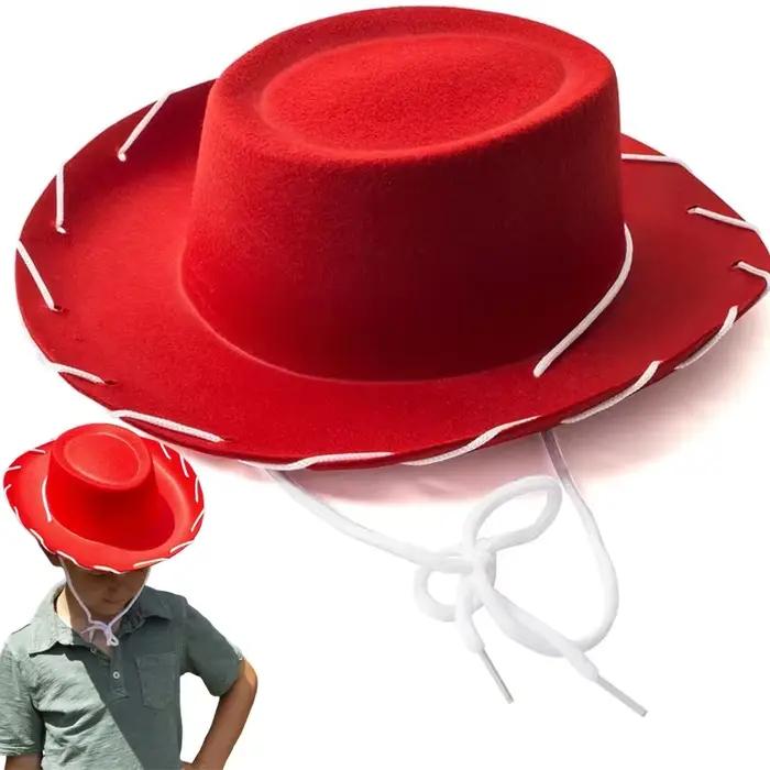 Chapeau de cowboy woody en feutre marron rouge avec ensemble de bandana, casquette de cowboy occiden