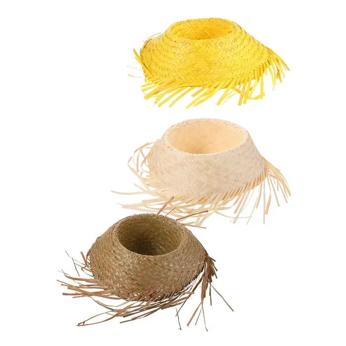 Lot de 3 chapeaux de paille Hawaïens, chapeaux Pava, couvre-chefs Luau Hawaïens de Porto Rico, couvr