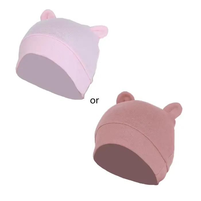 HUYU Bonnet nuit ours mignon pour bébé 0 à 3 mois, couleur unie, chapeau d'hôpital, cadeaux