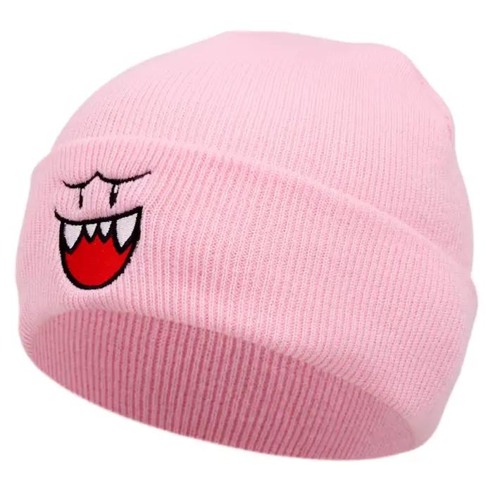 Chapeau tricoté à expression heureuse, chapeau de haricot, chapeau d'hiver en plein air, chapeau de 