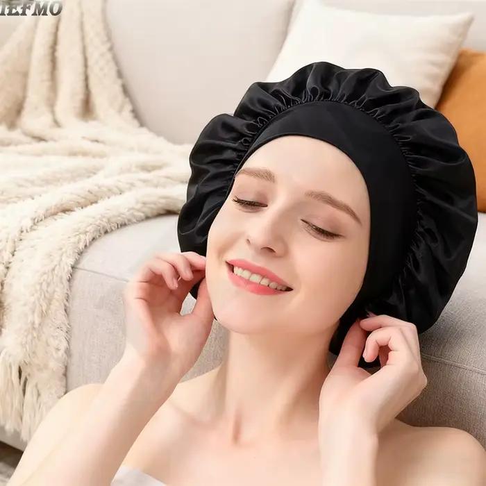 Bonnet en Satin de soie pour cheveux, Bonnet de sommeil, grande bande souple et large pour tresses d