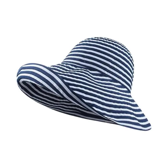Chapeau Bob Vintage Rayé à Large Bord pour Femme, Pliable, Décontracté, Protection Solaire UV, Idéal