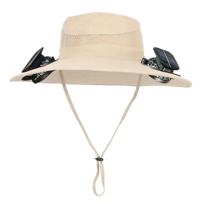 Chapeau de ventilateur solaire chapeau de soleil avec 2 ventilateurs solaires chapeau de seau à larg