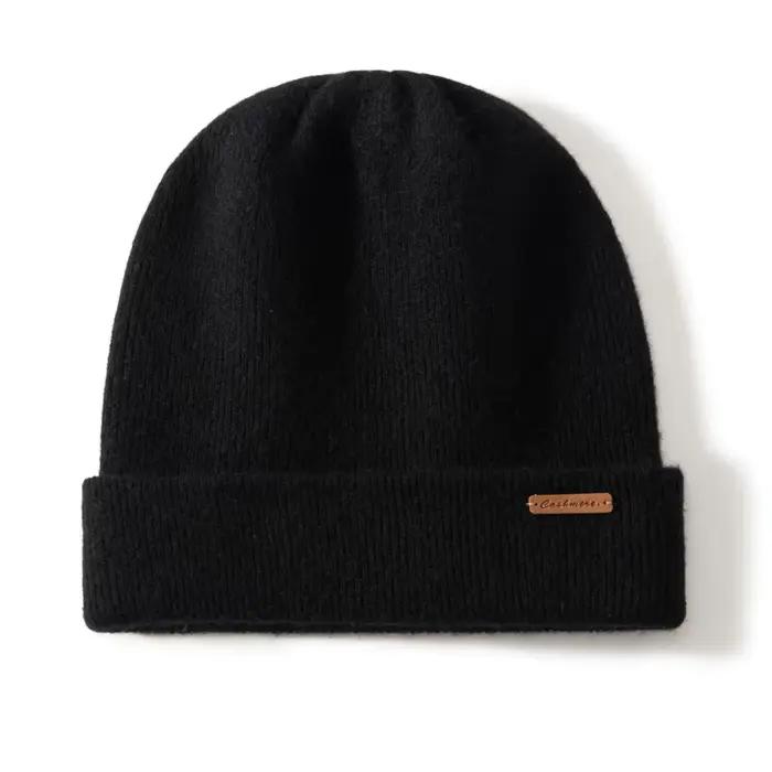 MERRILAMB-Bonnets tricotés épais sans couture pour femmes, 100% cachemire, casquettes froides, garde