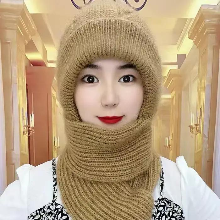 Chapeau chaud en tricot pour femmes, écharpe une pièce, chapeau thermique en laine avec Protection d