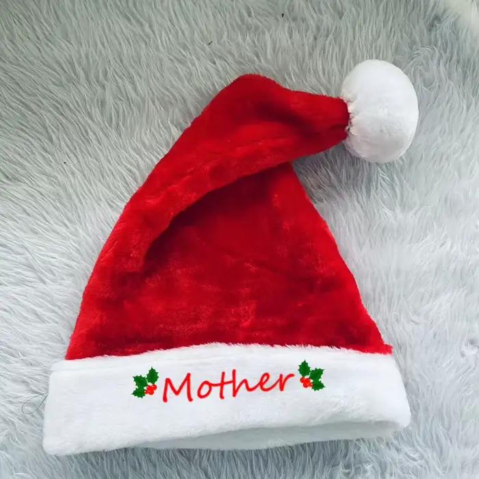 Chapeau court de noël en peluche, chapeau de père noël rouge, membre de la famille, mère, père, enfa
