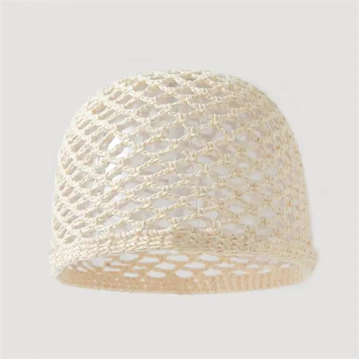 Chapeau en coton crocheté uni pour femme, fin, ajouré, respirant, léger, polyvalent, tricoté à la ma
