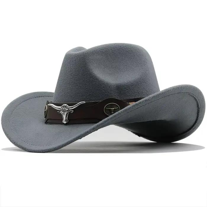 Chapeau de cowboy occidental pour femmes et hommes, chapeau de cow-girl Fedora en feutre enroulé ave