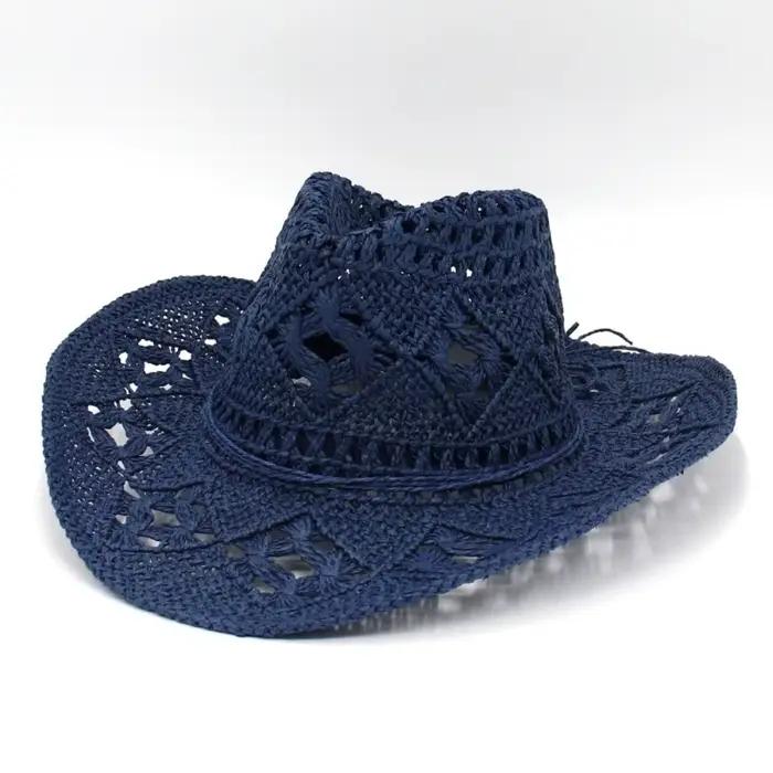Chapeau de paille bohème ajouré tendance, style vintage, à large bord, pliable, avec décoration coqu