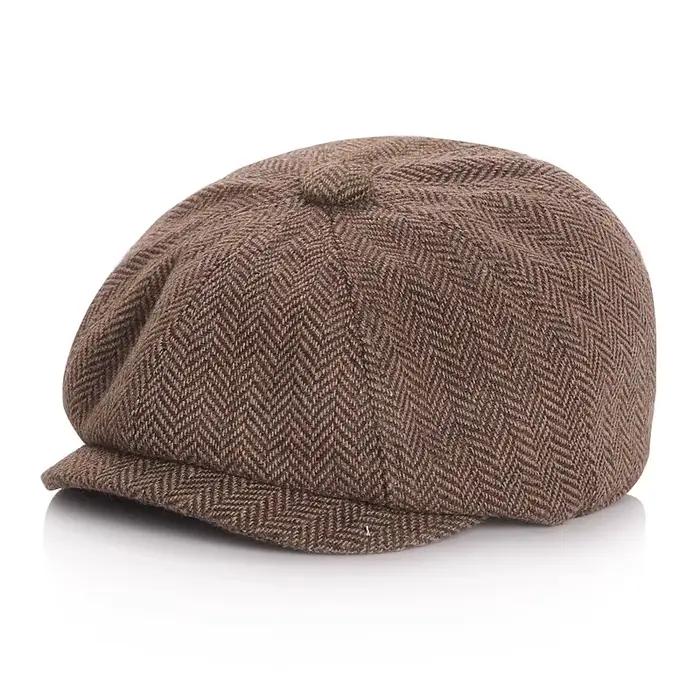 Casquette de journal vintage en tweed pour enfants – Béret plat en laine pour garçons et filles, cha