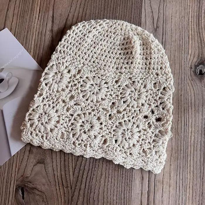 Chapeau tricoté au crochet à la main, Style japonais, à lacets, léger, ajouré, Vintage, casquette em