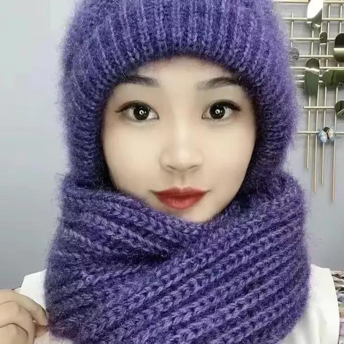 1/2/3 pièces – Bonnet et écharpe intégrés pour femme, en tricot épais, pour adulte, bonnet d'hiver c