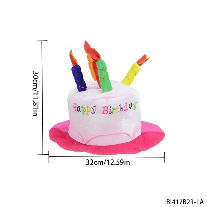 PESENAR Chapeau d’anniversaire rose, forme de gâteau en peluche, décoration de bougies colorées, cha