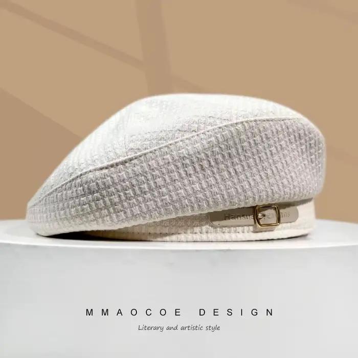 Béret pour femmes artiste peintre chapeau boucle de ceinture mélange de laine automne printemps sort