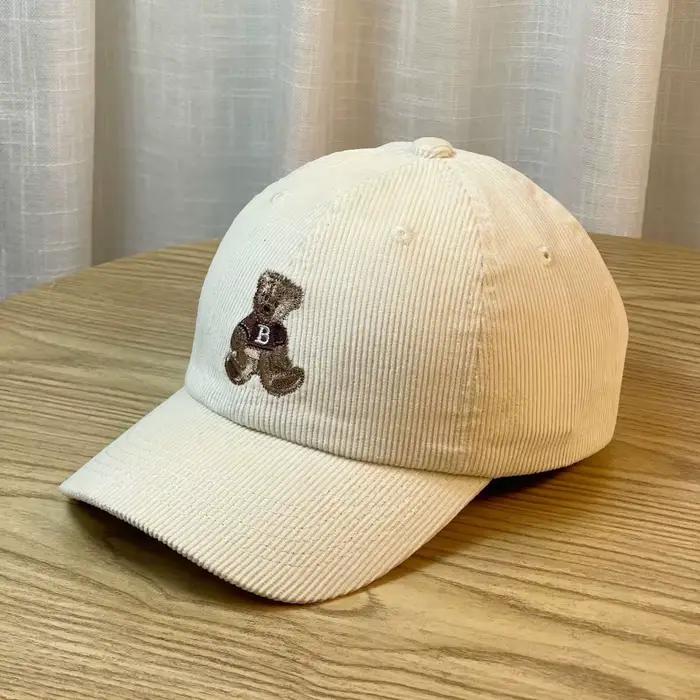 Casquette de baseball brodée ours mignon, respirante, à large bord, en velours côtelé, réglable, pou