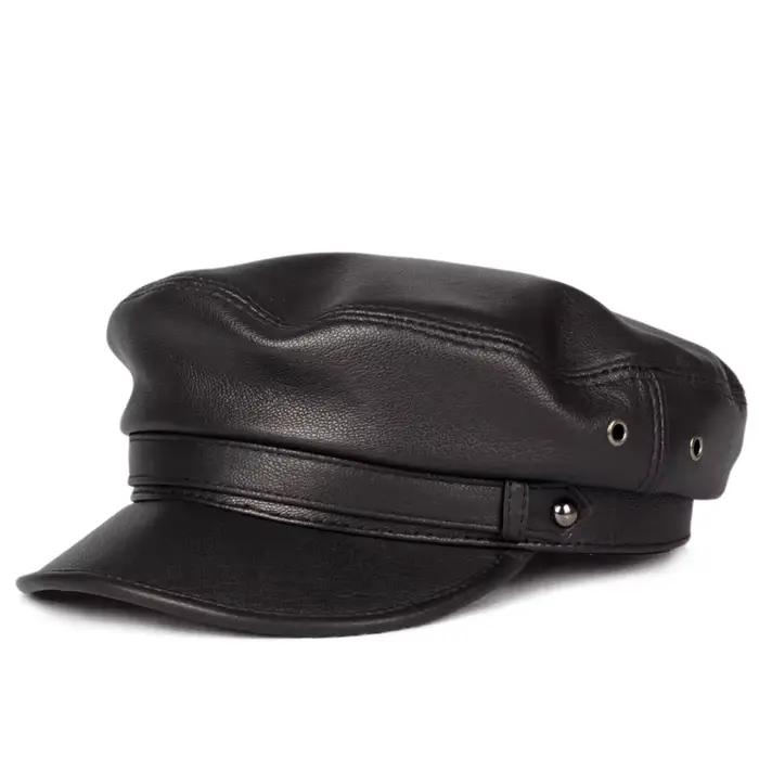 100% chapeau en cuir hommes femmes unisexe étudiants casquettes marine Homme Locomotive langue de ca