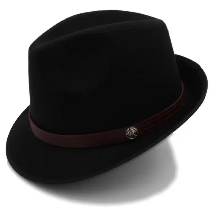 Chapeau Fedora noir pour femmes et hommes, chapeau d'hiver en laine pour femme, chapeau de jazz Homb