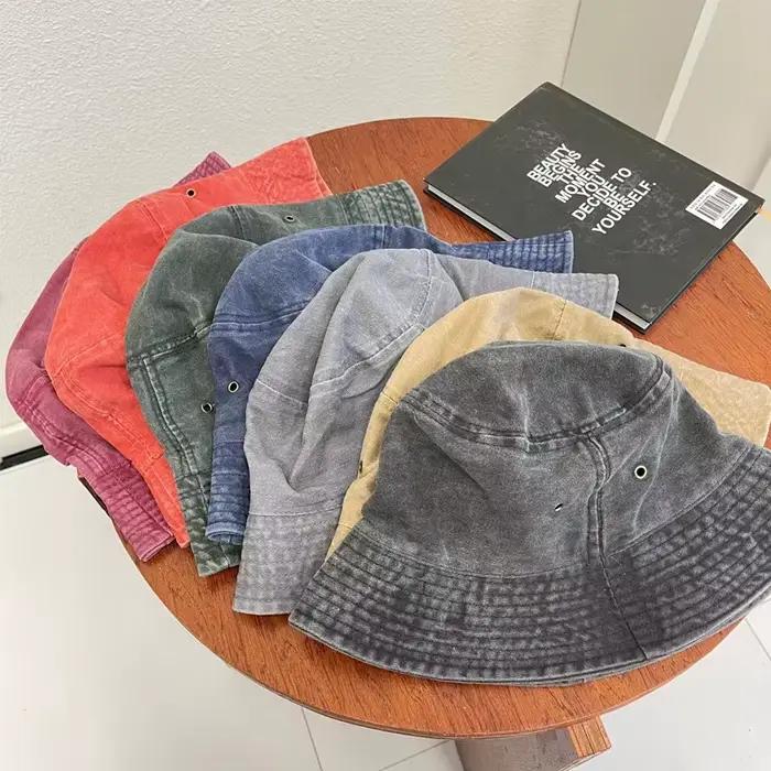 Chapeau de pêcheur rétro lavé pour couples, chapeau de bassin vintage à la mode, design fin respiran