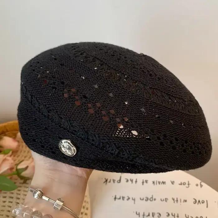 Béret ajouré de Style japonais, chapeau de peintre Vintage à tissage fin, couleur fraîche, à la mode