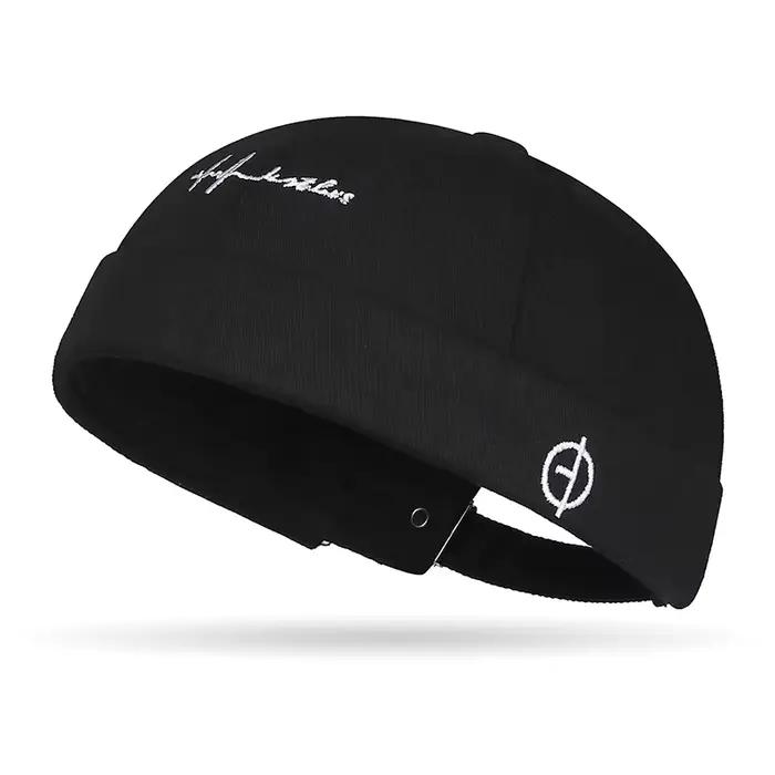 Casquette Docker sans bord en coton rétro, ajustable avec revers roulé, couleurs assorties pour homm