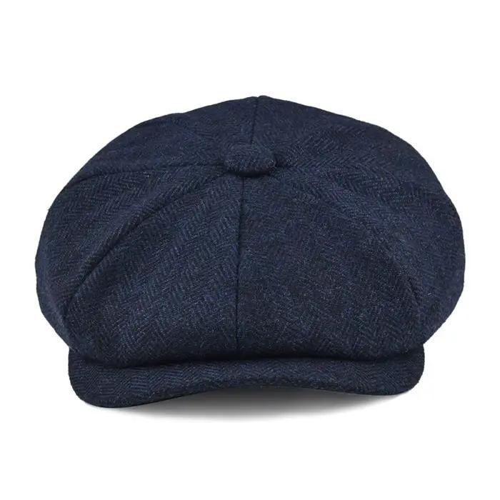 Casquette Gavroche en Tweed Chevron BOTVELA pour Homme, Casquette Plate 8 Panneaux, Béret de Chauffe